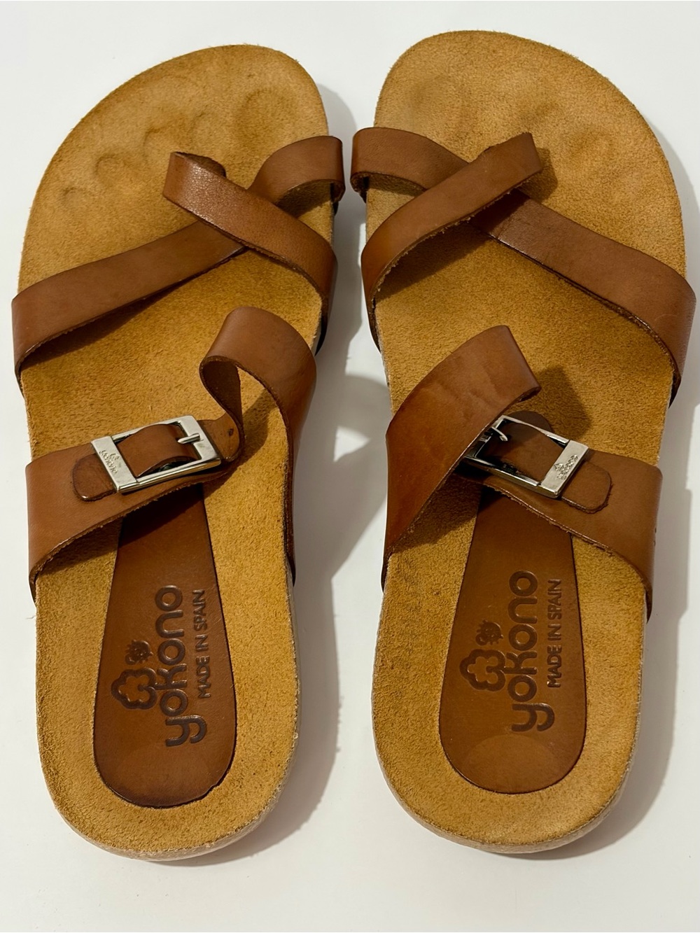 Yokono Ibiza 013 Flat Leather Sandals in Nuez